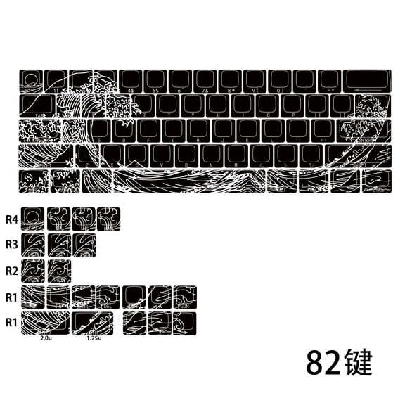 Ukiyo-e Side Print Keycap Set, Cherry Profile Dye-Sublimation Keycaps for Mechanical and Magnetic Switch Keyboards