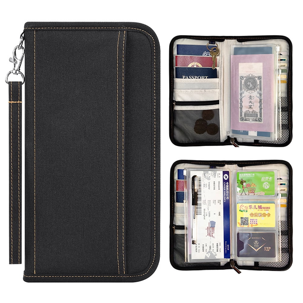 AYSOW Pochette Passeport Familiale RFID - Organisateur Voyage Imperméable Multifonction Pour Passeports, Billets, Cartes, Téléphone - Bandoulière Amovible