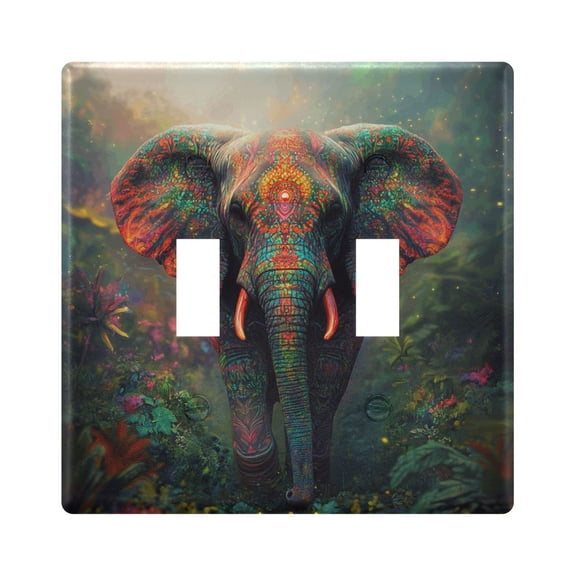 2 Gang Light Switch Cover Plate Vibrant Elephant in Forest Wall Plate Decorate Electrical Outlet Cover Plates 4.56”x4.48”