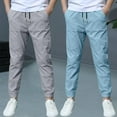 thumbnail image 2 of ZACPNCV 2 Pack Boys Linen Pants Summer Chino Pants Drawstring Trousers Lightweight Athletic Pant Casual Pant School Uniform Gray 5-6 Years, 2 of 9