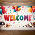 thumbnail image 3 of Welcome Party Backdrop Banner with Colorful Balloons and Cute Pets Perfect for Celebrations Events Gatherings Birthdays Reusable Decorative Signage Festival, 3 of 4