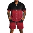 thumbnail image 2 of Hearthz Men's 2 Piece Short Sets Gradient Print Short Sleeve Button Down Shirt and Shorts Set Summer Casual Tracksuit with Pockets, 2 of 6