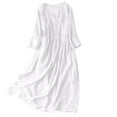 thumbnail image 2 of Plus Size Long Dresses for Spring Ladies Fashion Women Long Sleeve Button V-Neck Dress Solid Dresses Pocket White M, 2 of 7