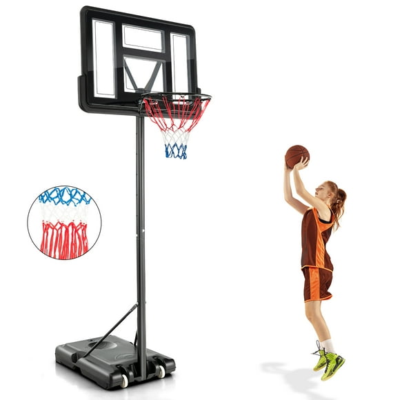 Costway 4.25-10FT Portable Adjustable Basketball Hoop System with 44" Backboard 2 Nets