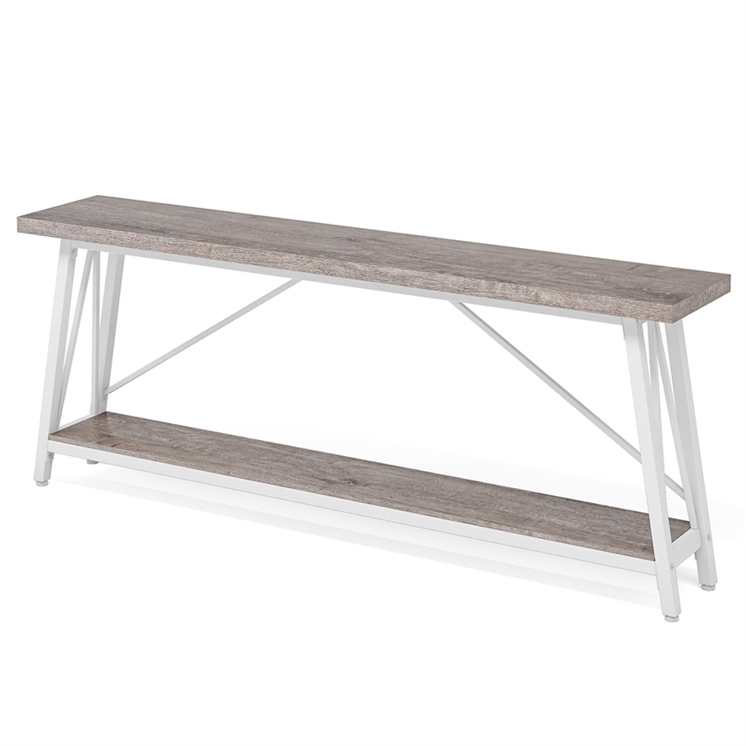 Demi Bonn 70.9" Console Table, Rustic Vintage Narrow Sofa Table for Entryway, Living Room, Hallway, Gray & White
