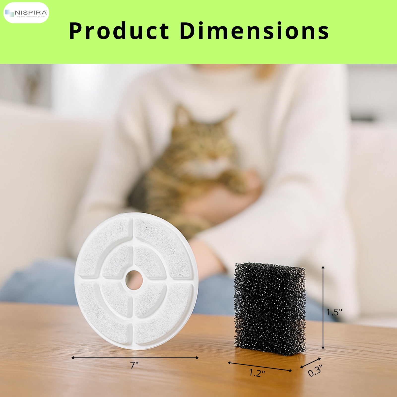 Nispira Cat Water Fountain Filter Replacements for Kastty Sibays 2.5Gal/9.5L Large18CM Dog Water Fountain Dispenser Wireless Pumps Black Sponge, 12 Packs