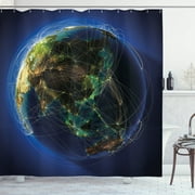 Ambesonne World Shower Curtain, Earth Lines Navigation, 69"Wx84"L, Blue Green Brown
