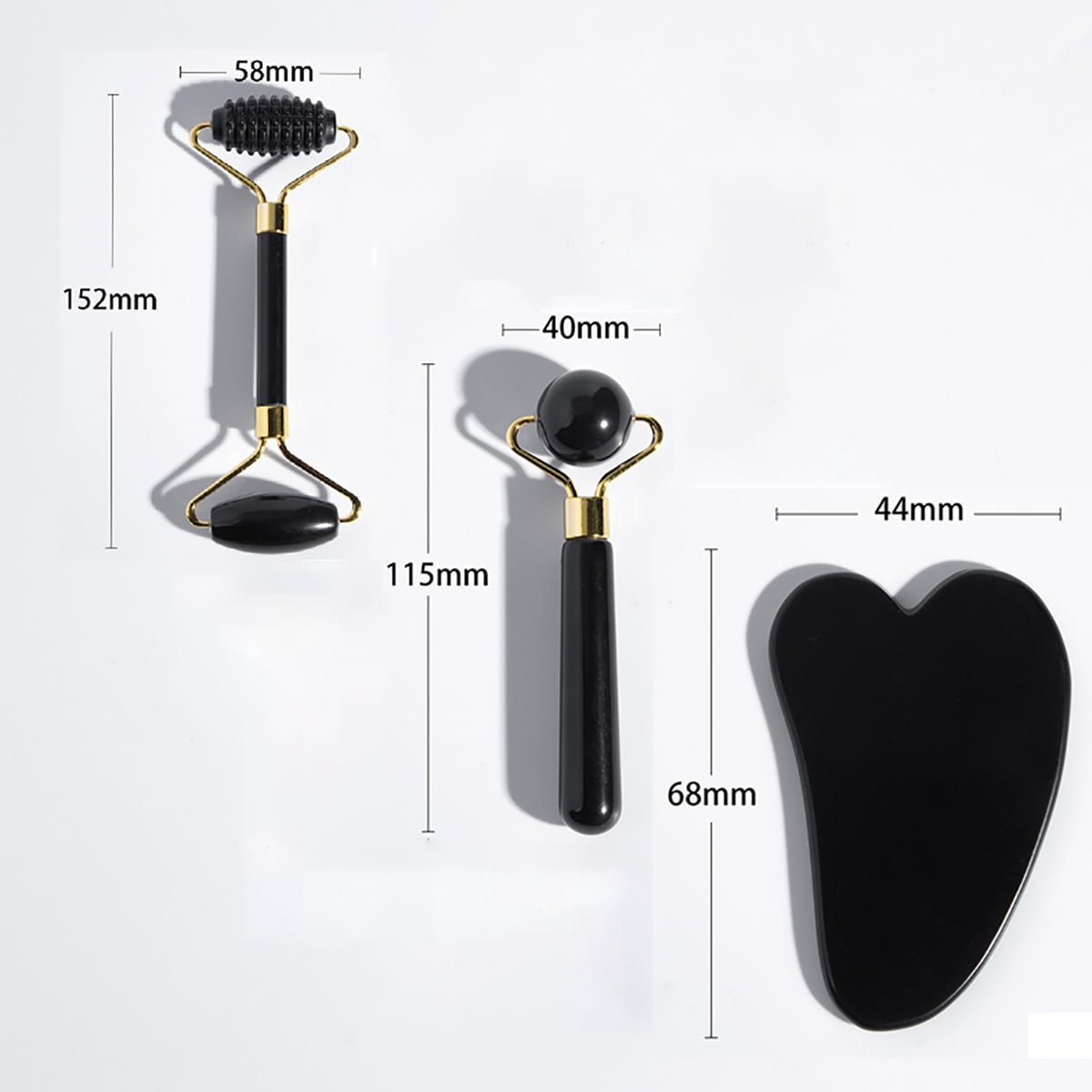 Jade Roller and Gua Sha Set - Face Massager 3 in 1 Kit - Massage Tools Set for Body Muscle Relaxing Relieve Wrinkles (Black)