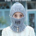 thumbnail image 3 of Mightlink Knitted Hat Super Soft Friendly to Skin Stretchy Solid Color Windproof Keep Warm Yarn Women One-piece Knitted Hat Neck Warmer Face Cover for Female, 3 of 7