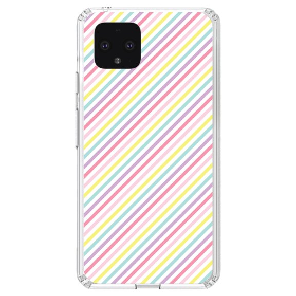 DistinctInk Clear Shockproof Hybrid Case for Google Pixel 4 (5.7" Screen) - TPU Bumper, Acrylic Back, Tempered Glass Screen Protector - Rainbow Diagonal Stripes Pattern