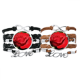 thumbnail image 1 of Rojo grande tamaño Rosas Flores Pulsera pareja de cuerdas de cuero Unbranded M, 1 of 3