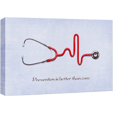 wall26 Canvas Print Wall Art Stethoscope with Prevention & Cure Inspirational Quote Medicine People Digital Art Modern Art Contemporary Scenic Colorful for Living Room, Bedroom, Office - 16"