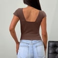thumbnail image 4 of Kagetolytai Womens Tops Women's Sexy Deep V Neck Backless Top Short Sleeve Slim T Shirt Summer Tops for Women 2024 Brown S, 4 of 6