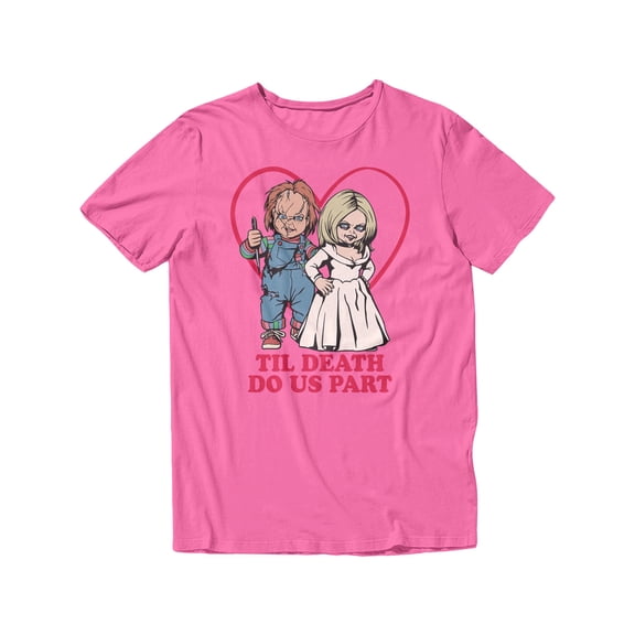 Chucky and Tiff Til Death Do Us Part Juniors Graphic Short Sleeve T-Shirt (Azalea, S-XXL)