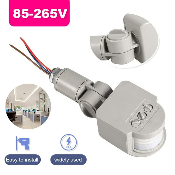 SHELLTON Motion Sensor Detector Switch LED Outdoor 90~250V 180 Degree Infrared PIR Motion Sensor Detector Wall Light Switch Gray Body Sensor Inductor Switch, White