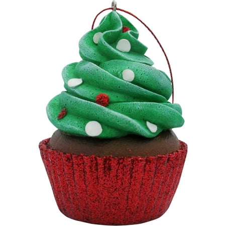 Green Confetti Cupcake Christmas Tree Ornament