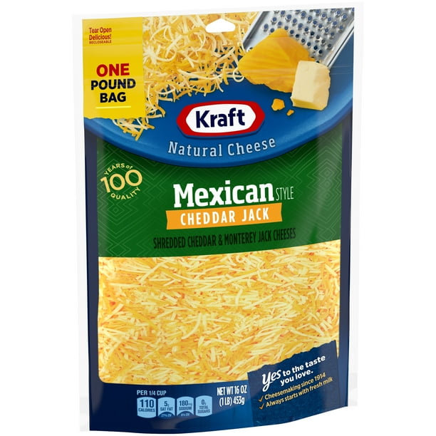 Kraft Mexican Style Cheddar Jack Shredded Cheese, 16 oz Bag Walmart