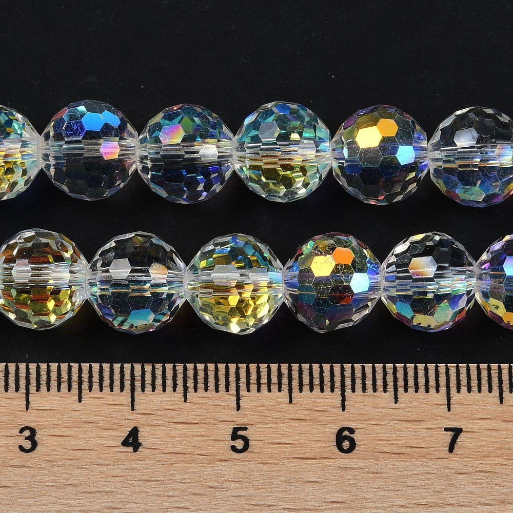 Transparent Electroplate Glass Beads Strands Faceted Round Clear AB 9~10mm Hole: 1.3mm about 63~68pcs/strand 24.41~25.43''(62~64.6cm)