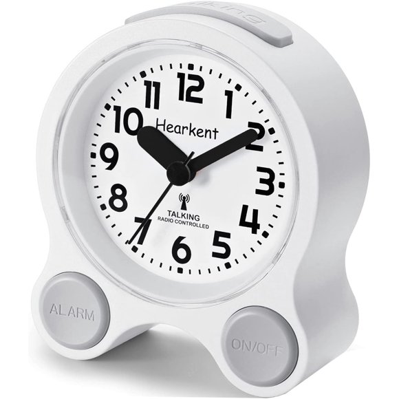 Hearkent Atomic Talking Clock Clear Voice Time and Date with Snooze and Light, Clocks for Seniors 5 Sets of Separate Alarms Non Ticking Volume Control (White)
