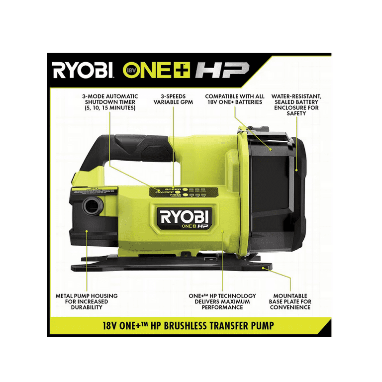 RYOBI ONE HP 18V 1 4 Hp Cordless Battery Powered Transfer Pump with 2.0 Ah Battery and Charger Walmart