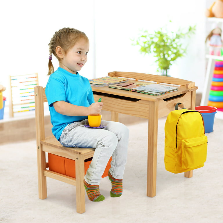 Kids Table and Chair Set Wood Activity Study Desk w/ Storage