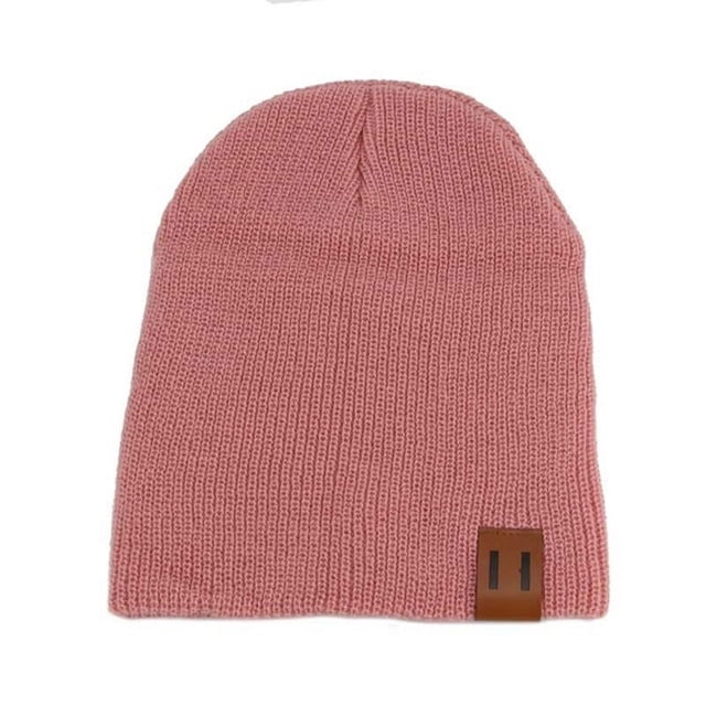 Otoño e invierno 11 Gorro de punto con etiqueta de cuero Gorro de lana para padres e hijos Gorro cálido con protección para las orejas Gorro de moda