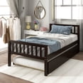 thumbnail image 2 of HICOMILA Twin Wood Platform Trundle Bed – 3 Colors, No Box Spring, Headboard & Footboard, Space-Saving, for Bedroom/Guest Room, 2 of 9