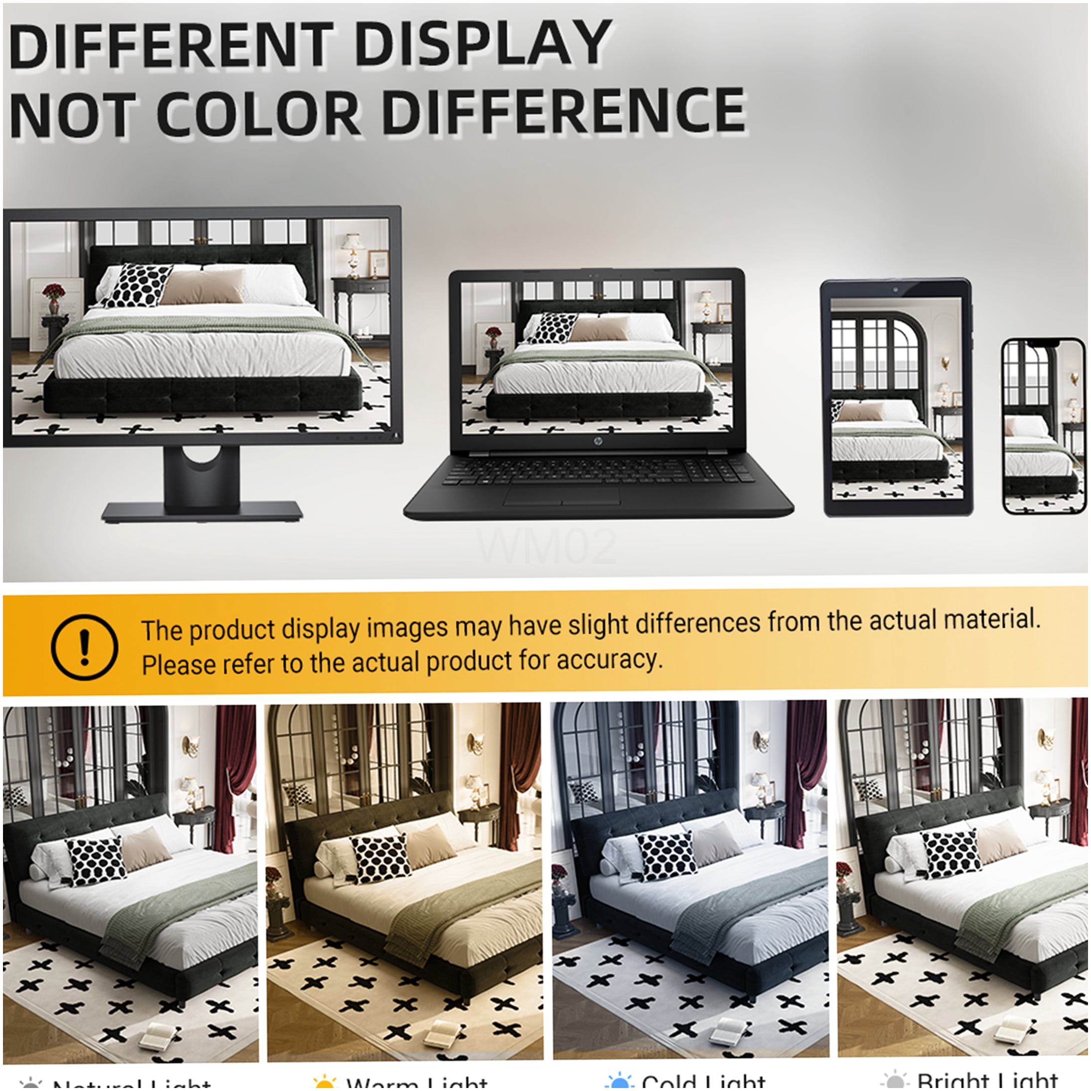 King Size Upholstered Platform Bed Frame with Cloud Pillow Headboard, No Box Spring Needed, Sturdy Metal and Wood Support, Silent and Stable, in Black Chenille Fabric