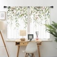thumbnail image 3 of Sage Green Eucalyptus Leaves Kitchen Curtains Short Small Rustic Spring Cotton Flower Floral Wooden Plant Rod Pocket Farmhouse Bedroom Living Room Treatment Fabric 2 Panels 27.5Wx39H Inch, 3 of 6