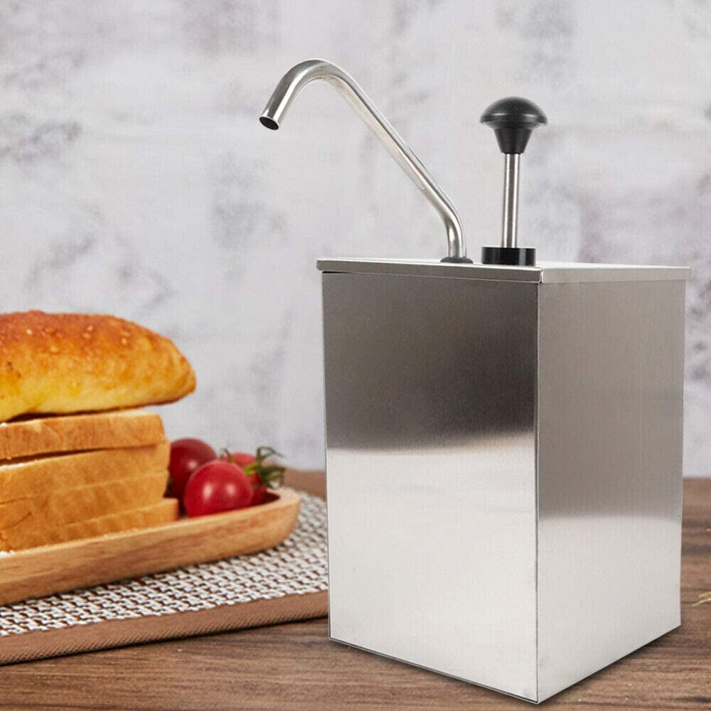 AIQIDI 4L Soy Sauce Pump Stainless Steel Condiment Dispenser Pump for KetchUp Dressing Syrup