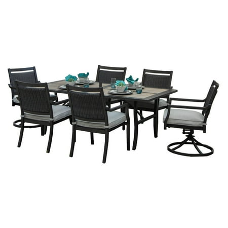 - Oakland Living Wood and Aluminum 7 Piece Stackable Patio Dining Set with 2 Rockers and Sunbrella Cushions