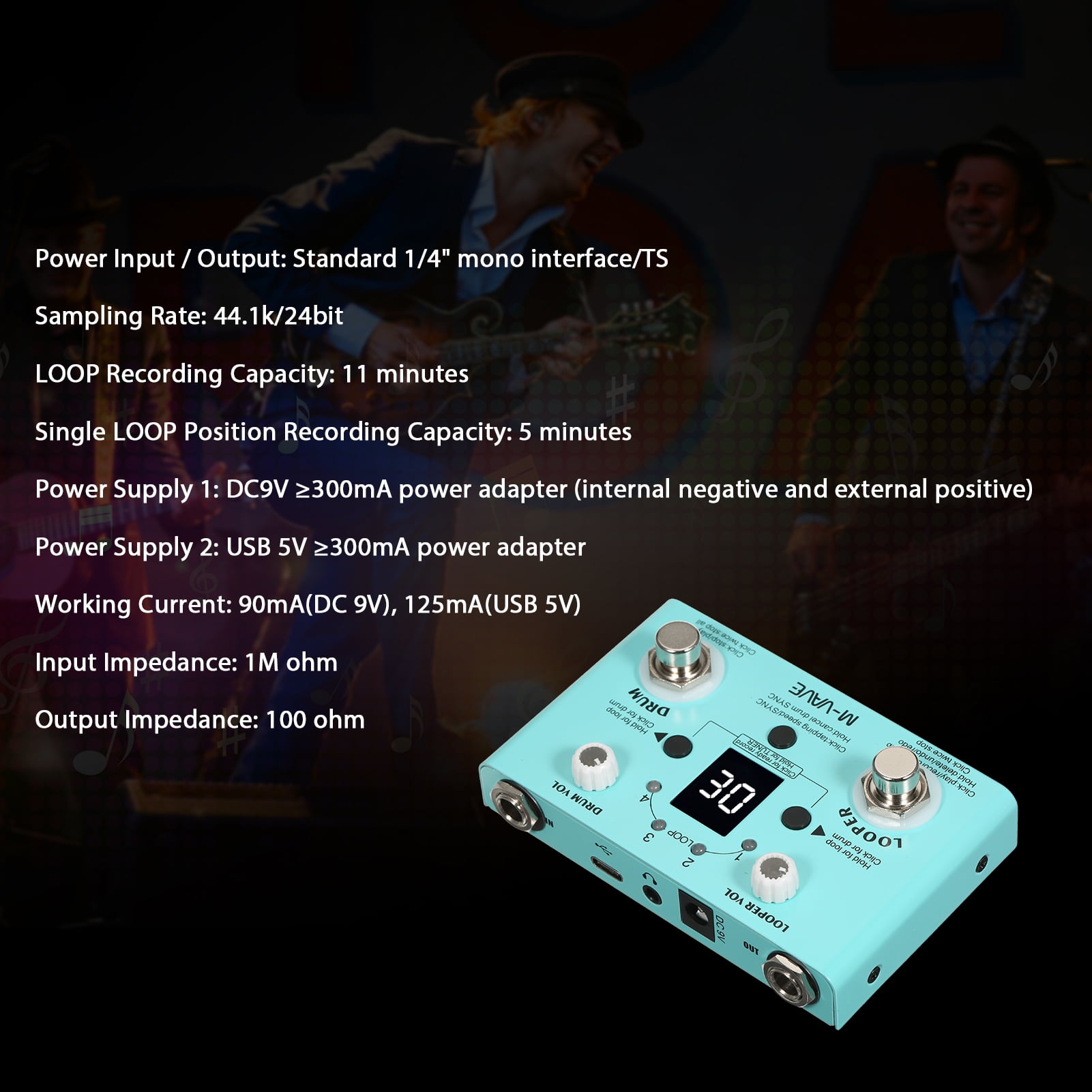 Effect maker,Looper 2-in-1 Looper Drum Looper Loops Precision Tuner Looper Pedal 30 Drums 4 Tempo Pedal Drum 2-in-1 Looper Drum Drums 4 Loops Tuner Adjustable Speed Pedal 30 Drums Rusuo Effec
