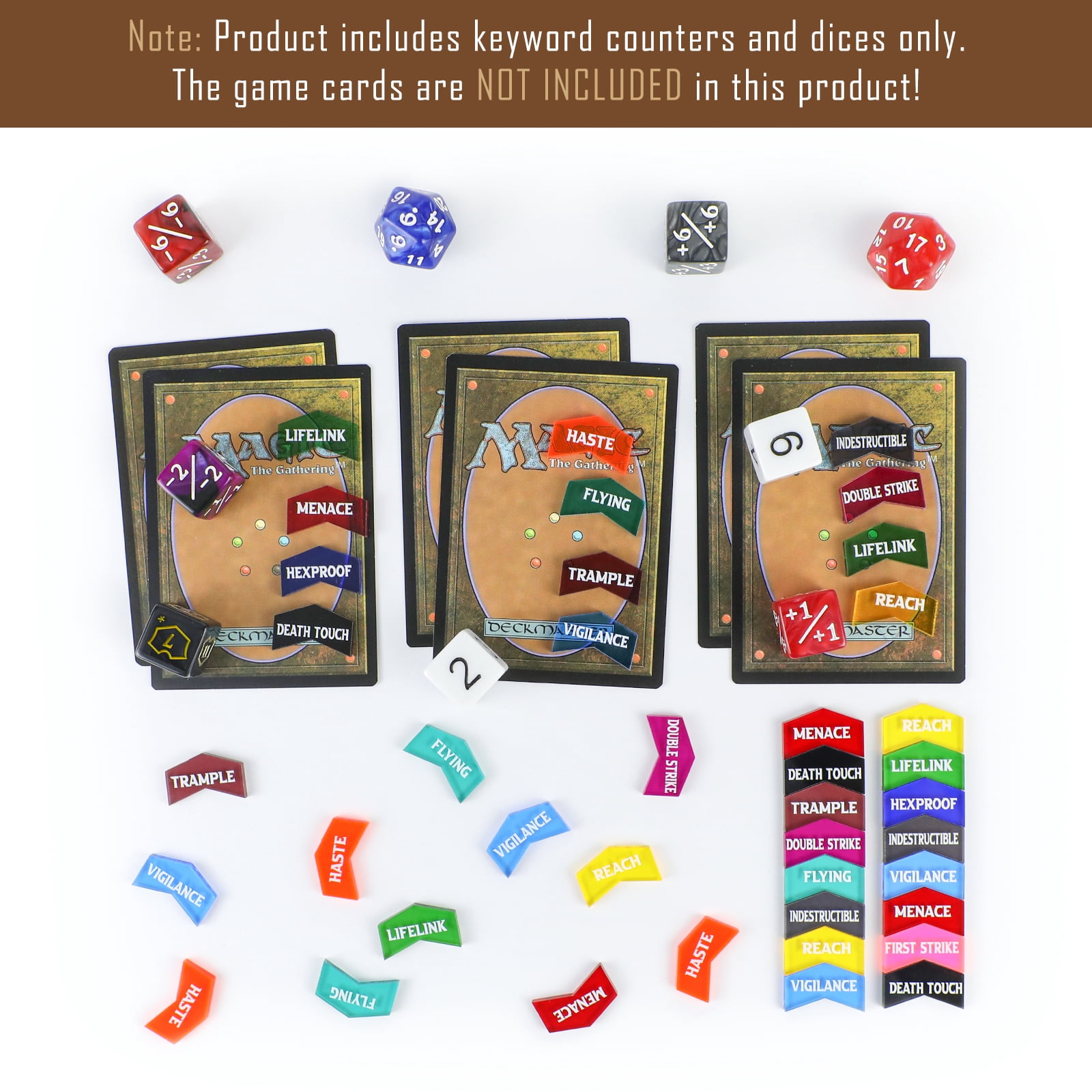 130PCS MTG Keyword Counters Tokens & MTG Life Counter Dice Set for Magic The Gathering, MTG CCG Card Gaming Accessories
