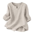 thumbnail image 5 of Sillenn Notch Neck Puff Bubble 3/4 Sleeve Cotton Linen Blouse for Women Loose Fit Dressy Casual Muslin Shirt Lightweight Breathable Relaxed Fit Tunic Shirt Casual Summer Basic Linen Shirts Beige L, 5 of 9