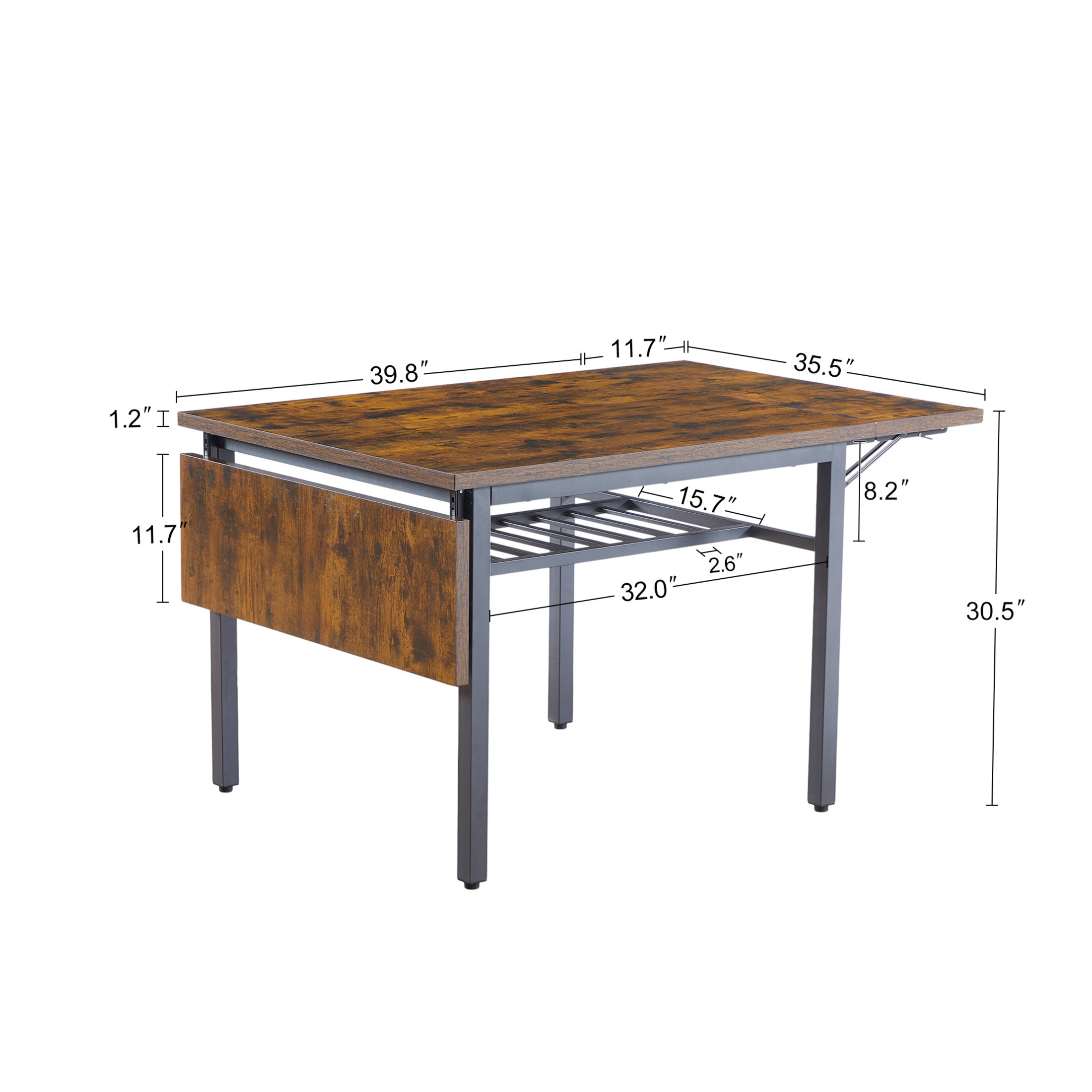 Noble House Folding Dining Table with Thick Top, Drop Leaf Extendable Design for Small Spaces, Rustic Brown