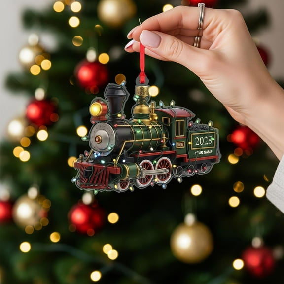 Personalized Train Acrylic Christmas Ornament 2025 with Lights Custom Name Locomotive Holiday Tree Decor, Railfan Family Keepsake, Commemorative