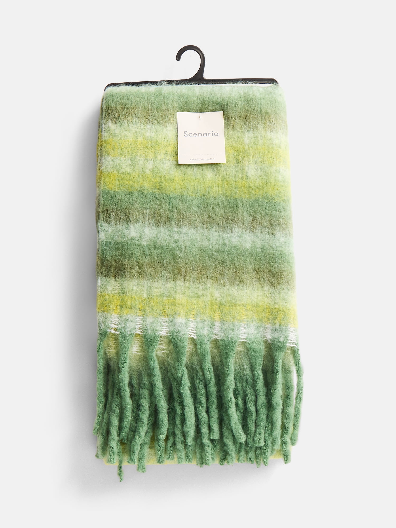 Scenario Women's Variegated Striped Scarf with Fringe Trim