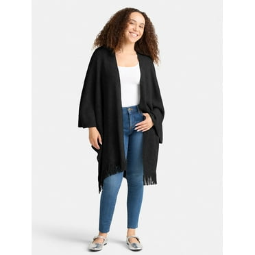 Time and Tru Women's Raschel Knit Fashion Coverup, One Size, Black