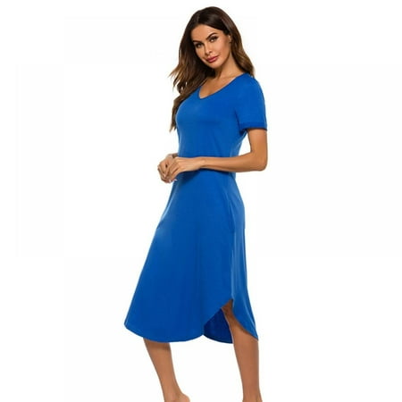 

TINKER Women Pajamas Sleep Dress Summer Casual V Neck Cotton Sleepwear Nightwear Lounge Nightgown