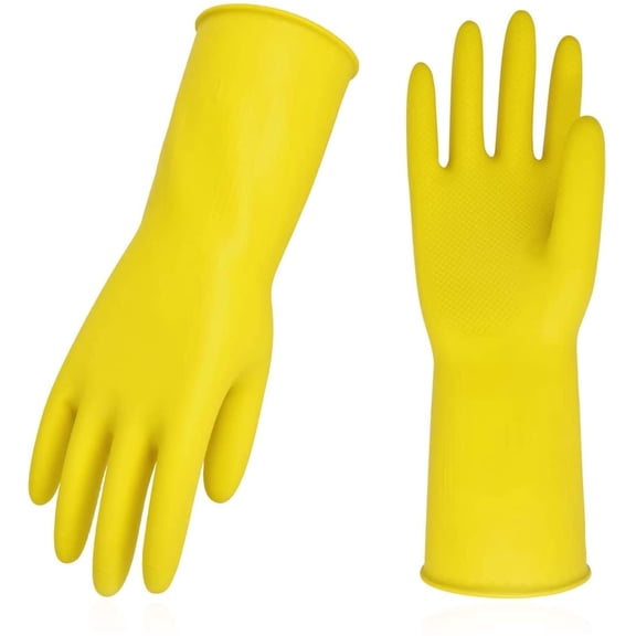 3-Pairs Reusable Household Gloves, Rubber Dishwashing gloves, Extra Thickness, Long Sleeves, Kitchen Cleaning, Working, Painting, Gardening, Pet Care (Size XL, Yellow, HH4601)