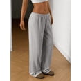 thumbnail image 5 of Women’s Solid Wide-Leg Pants, Elastic Waist Drawstring Lounge Trousers, High-Comfort Casual Loose Fit Pants, Lightweight Everyday Relaxed Fit Bottoms, 5 of 7