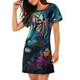 thumbnail image 2 of Gaeub Chemise de Nuit à Manches Courtes Imprimé Fleur Colorée Tigre pour Femmes, Pyjama Ample et Confortable, Robes de Nuit d'Été pour Femmes, 2 of 6
