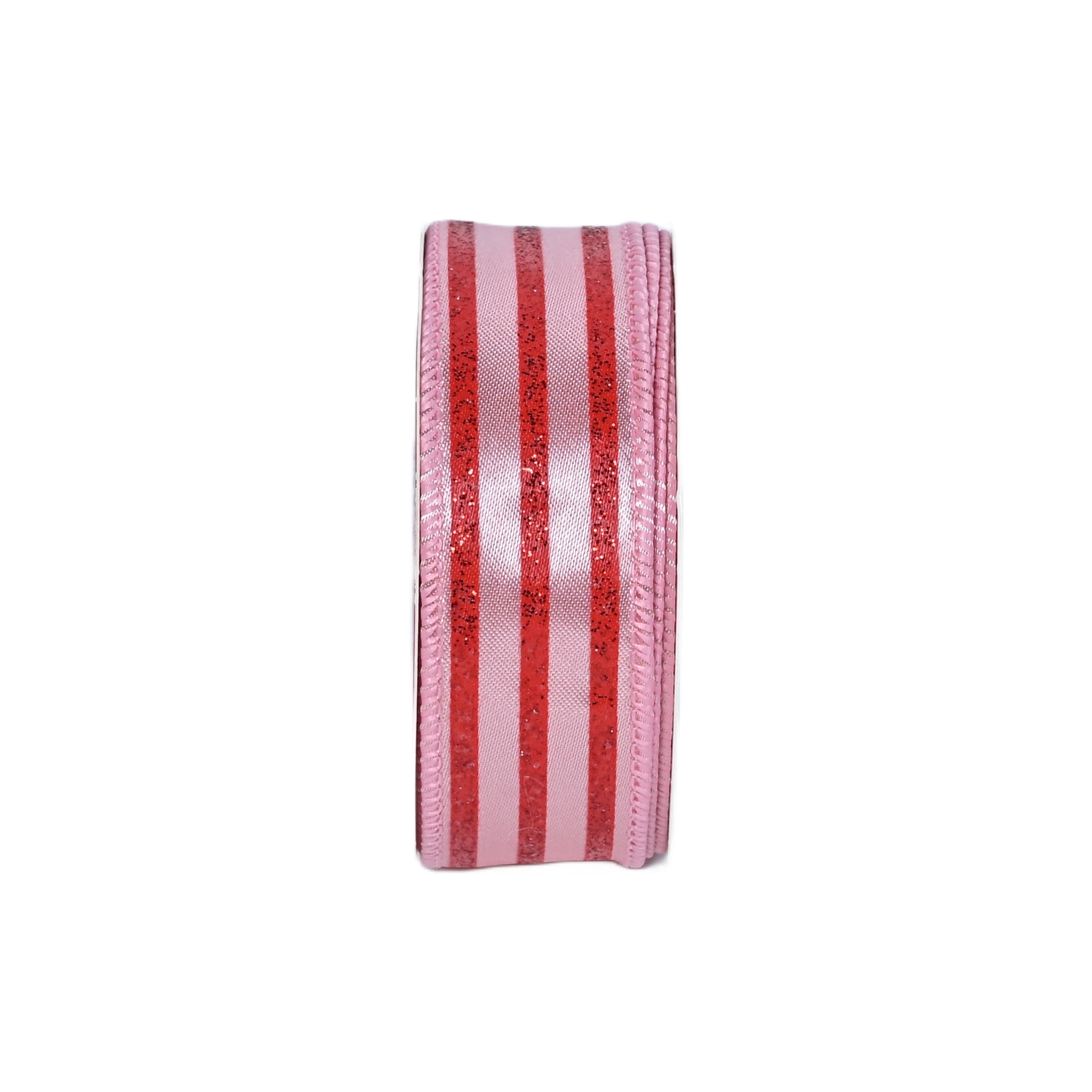 Pink and Red Glitter Striped Mini Christmas Ribbon, 1" x 12', by Holiday Time
