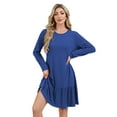 thumbnail image 4 of SHIBEVER Fall Dresses for Womens Casual Crew Neck Ruffle Hem Mini Dress Comfy Short Sleeve Loose Fit Solid Color Shirt Dress, 4 of 5