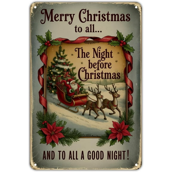 Christmas Santa Sleigh The Night Before Christmas tin sign Vintage Santa Claus Metal Sign Print Aesthetic for Garden Yard Bar Porch Home Bedroom Kitchen Wall Decor Decor Gift 8 x 12 inch