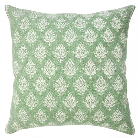 Elm & Oak Grace 20  x 20  Green/White Damask Cotton Adult Decorative Throw Pillow