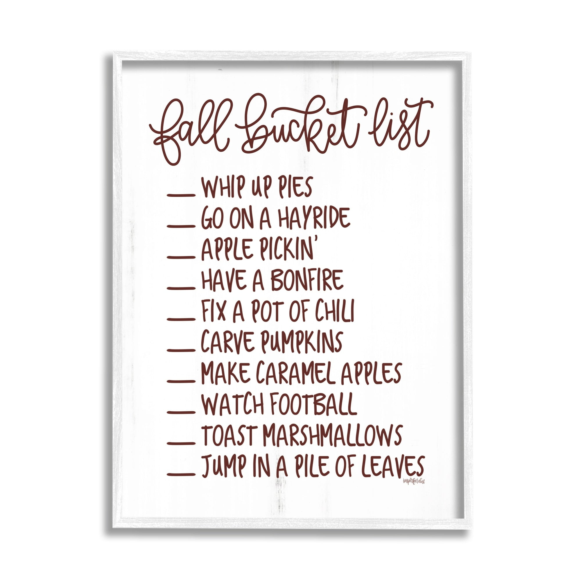 Fall Bucket List Seasonal Typography Grain Pattern Holiday Graphic Art Framed Art Print Wall Art