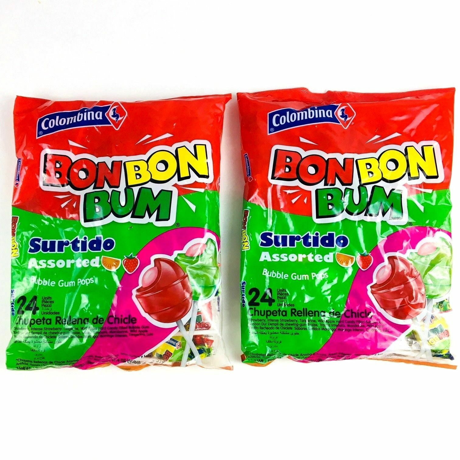 COLOMBINA Bon Bon Bum Chupetas Surtido | Assorted Flavors Lollipops 408 gr. - Pack of 2.