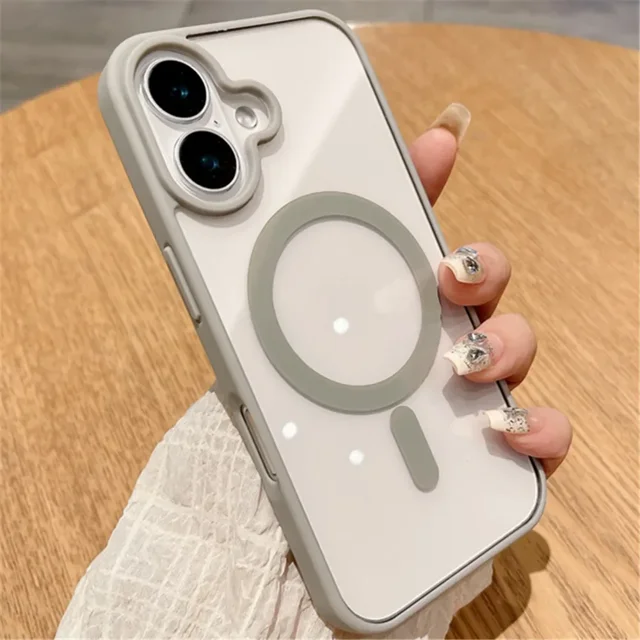 Fashion Clear Magnetic For Magsafe Wireless Charge Case For iPhone 16 15 14 Plus 13 12 Mini 11 Pro Max XS Max XR Acrylic Cover Grey For iPhone 11ProMax
