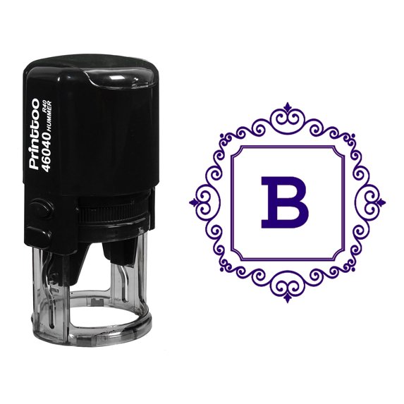 Printtoo R-40 Square Swirl Border B Alphabet Monogram Initial Self Inking Rubber Stamp Office Stationary